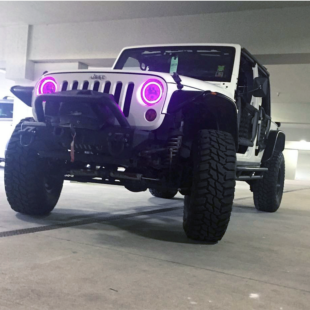 Quake LED Headlight 7 Inch RGB Accent Headlight High/Low RGB Full Halo Black Reflector Tempest - QTE555 - Quake LED