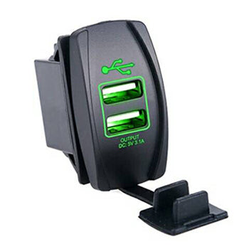 Quake LED Rocker Type Switch Illuminated USB Ports - 2 Pin Green - QRS705 - Quake LED