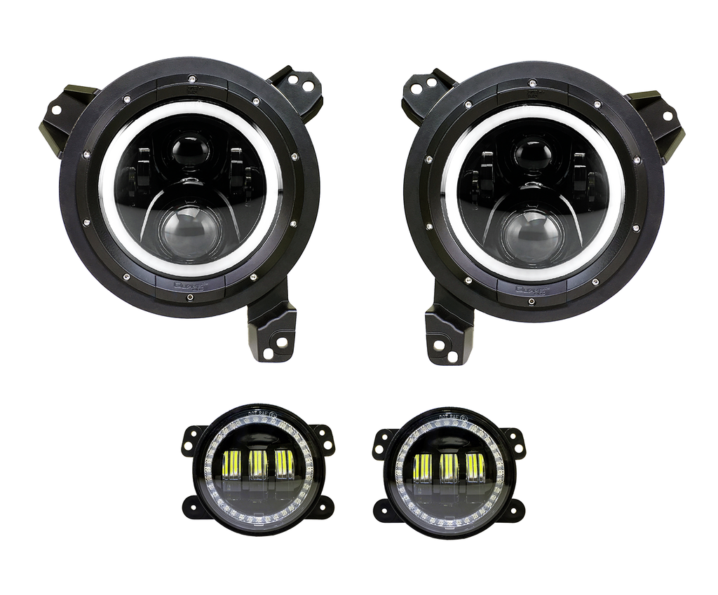 Quake LED Headlight Jeep JL White DRL Halo amber Turn Signal Headlight fog Light Set - QTE962 - Quake LED