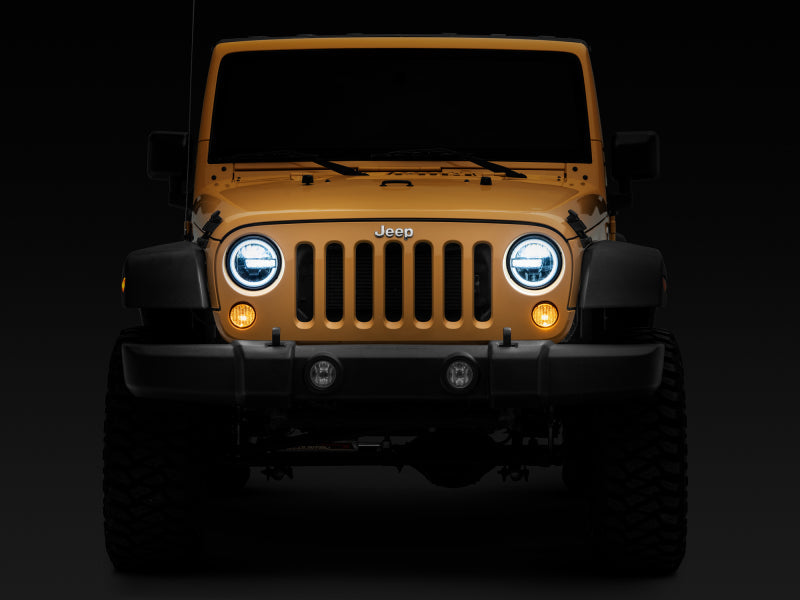 Raxiom Headlights Raxiom 97-18 Jeep Wrangler TJ/JK 7-Inch LED Headlights w/ Halos- Black Housing (Clear Lens)