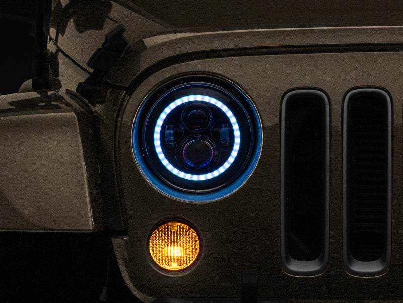 Raxiom Headlights Raxiom 97-18 Jeep Wrangler TJ/JK Axial 7-Inch LED Headlights w/RGB Halo- Blk Hsng (Clear Lens)
