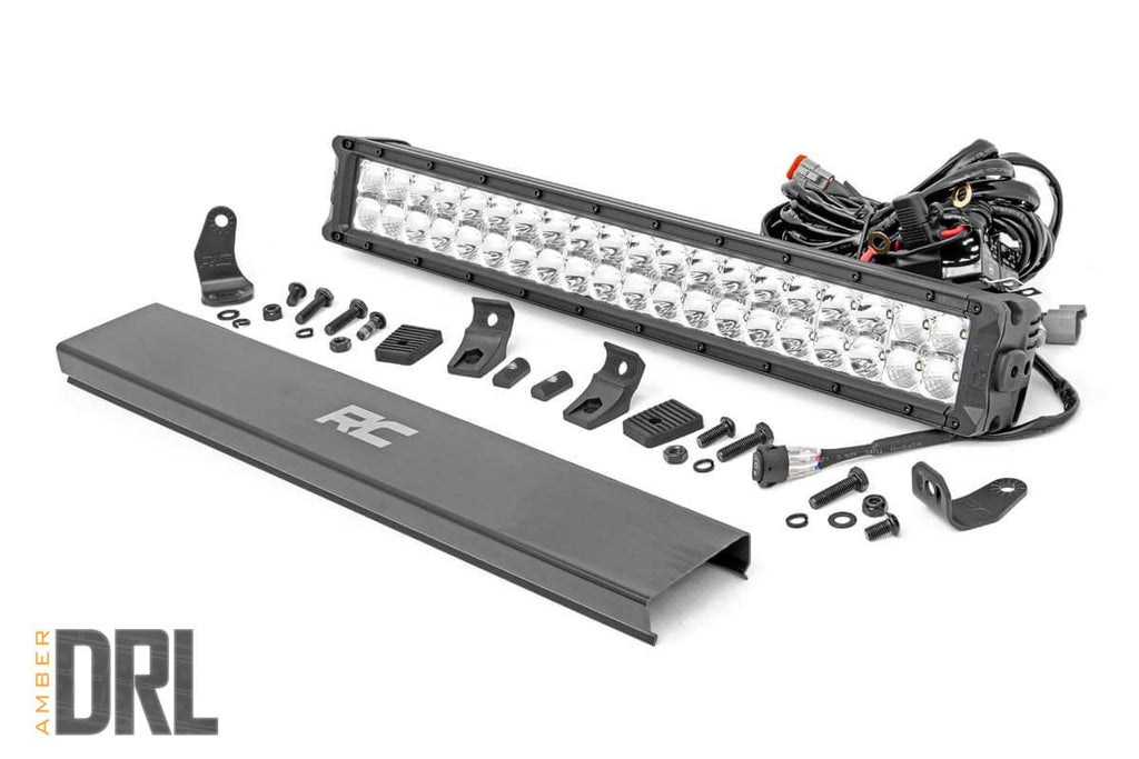 Rough Country LED Light Pods 20-inch Cree LED Light Bar Dual Row Chrome Series w/ Amber DRL Rough Country - Rough Country - 70920DA