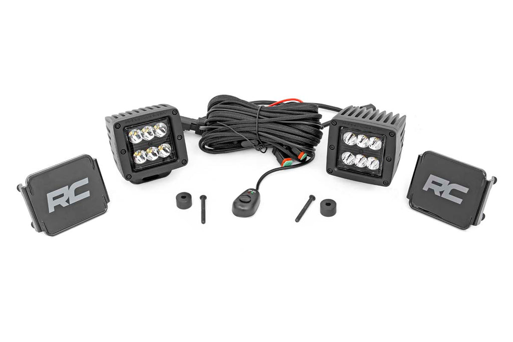 Rough Country LED Light Pods Jeep 2 Inch LED Cube Easy-Mount Kit 18-20 Wrangler JL 20-Up Gladiator-Black Series Rough Country - Rough Country - 70062