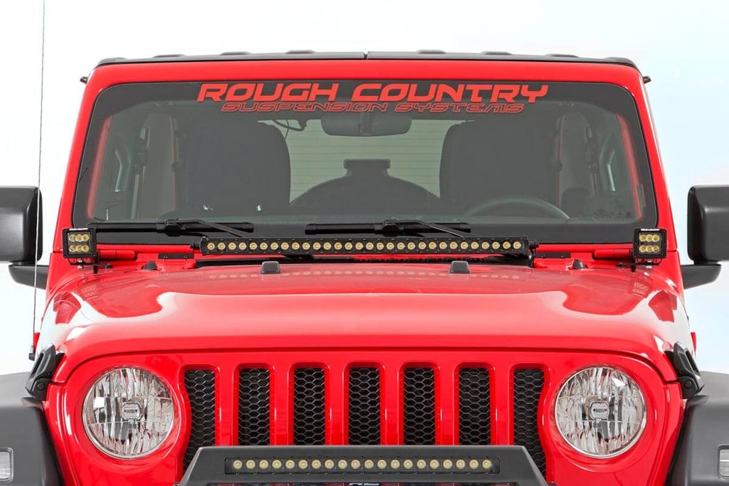 Rough Country LED Light Bars Jeep 30 Inch LED Hood Kit 18-20 Wrangler JL, 20 Gladiator JT Chrome-Series Rough Country - Rough Country - 70053