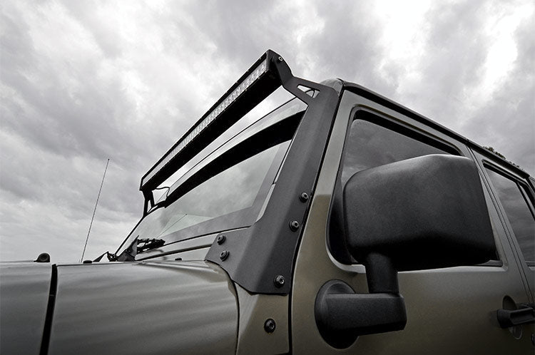 Rough Country LED Light Bars Jeep 50-Inch Straight LED Light Bar Upper Windshield Kit w/ 50 Inch Black Series LED Light 07-18 Wrangler JK Rough Country - Rough Country - 70504BL