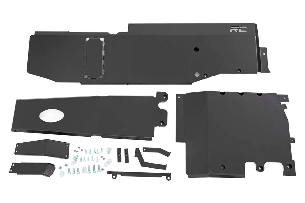 Rough Country Transfer Skid Plate Armor Jeep Engine + Transfer Case + Gas Tank Skid Plate System 18-20 JL Unlimited 3.6L Rough Country - Rough Country - 10608