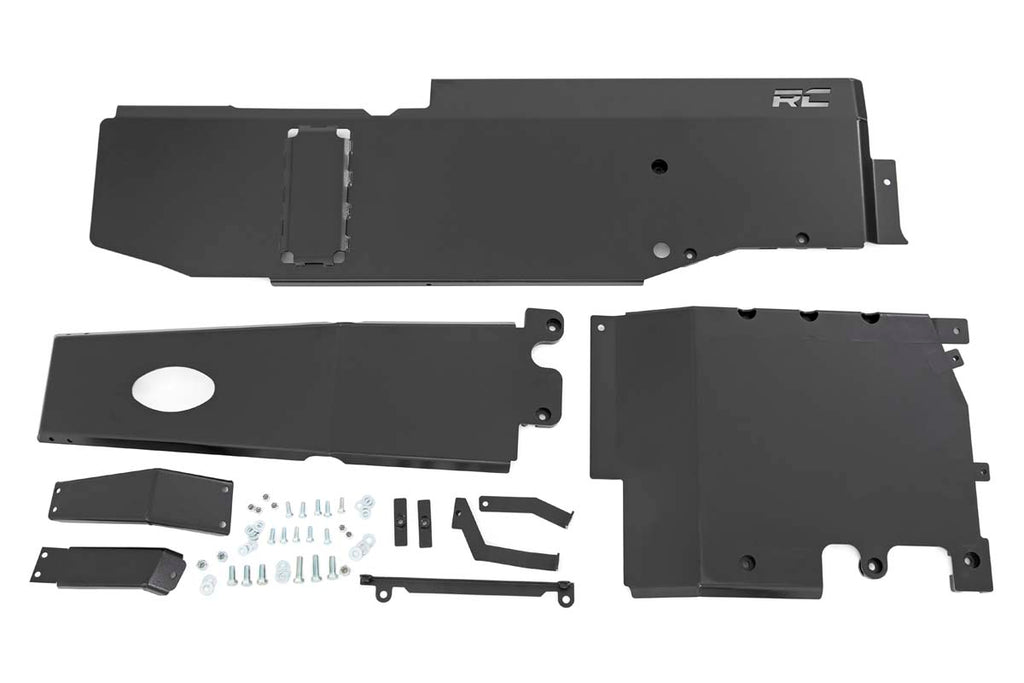 Rough Country Transfer Skid Plate Armor Jeep Engine + Transfer Case + Gas Tank Skid Plate System 18-20 JL Unlimited 3.6L Rough Country - Rough Country - 10608