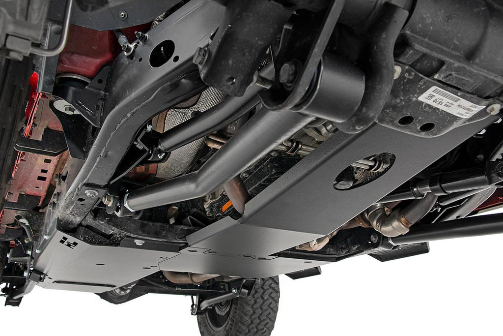 Rough Country Transfer Skid Plate Armor Jeep Engine + Transfer Case + Gas Tank Skid Plate System 18-20 JL Unlimited 3.6L Rough Country - Rough Country - 10608