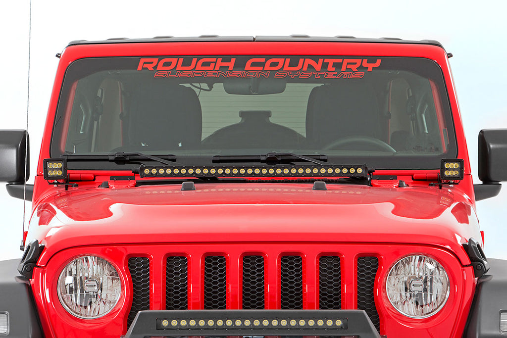 Rough Country LED Light Pods Jeep JL/Gladiator 2 Inch LED Lower Windshield Kit Black Series For 18-Pres Wrangler JL/20-Pres Gladiator Rough Country - Rough Country - 70052