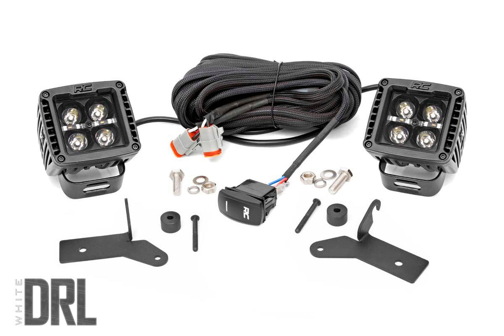 Rough Country LED Light Pods Jeep JL/Gladiator 2 Inch LED Lower Windshield Kit Black Series w/White DRL For 18-Pres Wrangler JL/20-Pres Gladiator Rough Country - Rough Country - 70052DRL