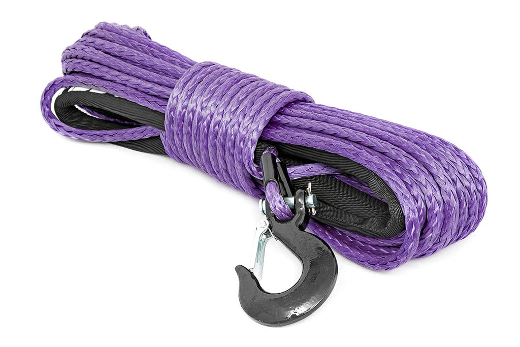 Rough Country Winch Rope Synthetic Rope 85 Feet Rated Up to 16,000 Lbs 3/8 Inch Includes Clevis Hook and Protective Sleeve Purple Rough Country - Rough Country - RS112