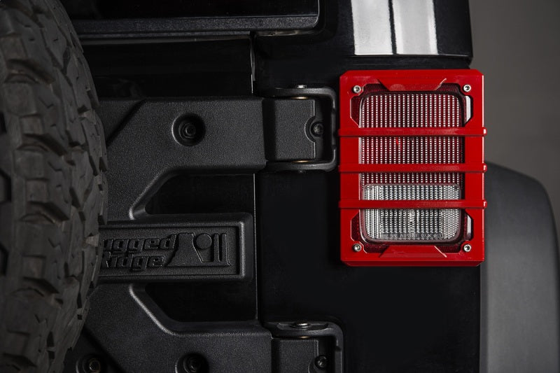 Rugged Ridge Light Covers and Guards Rugged Ridge 07-18 Jeep Wrangler JK Red Elite Tail Light Guards