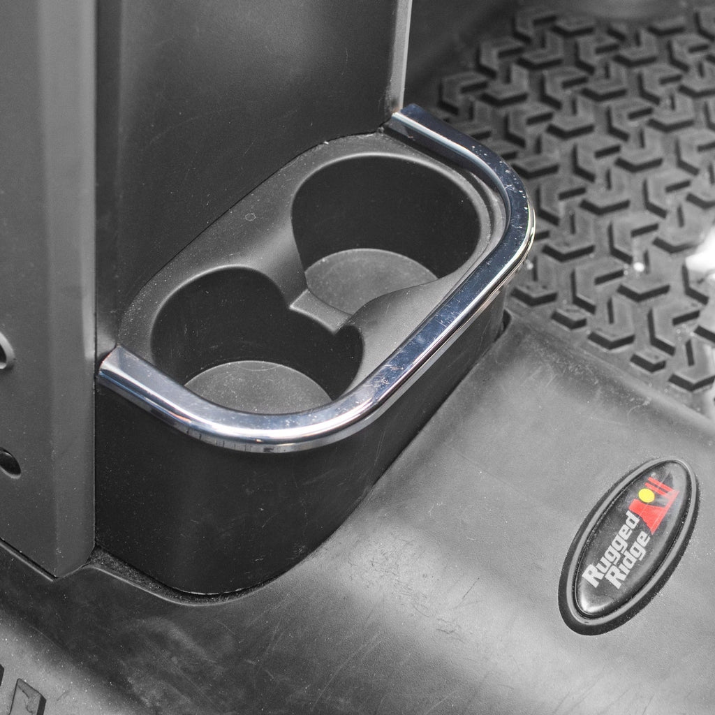 Rugged Ridge Cup Holder This chrome rear cup holder trim from Rugged Ridge fits 07-10 Jeep Wrangler. - Rugged Ridge - 11156.18