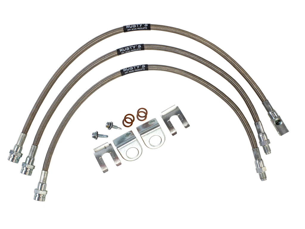 Rusty's Off Road Products Rusty's Brake Hoses - Stainless Steel - Front and Rear ('60-'76 CJ Models with Front Drum Brakes Only)