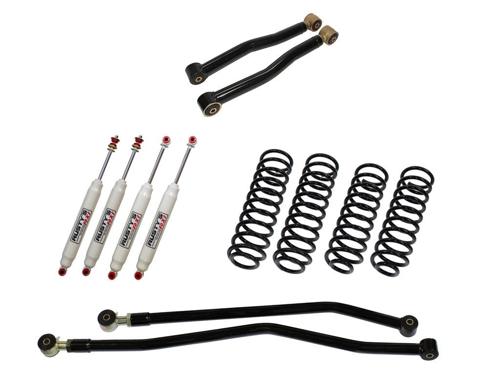 Rusty's Off Road Products RX100 Series (SKU: RX-27 / RX26) / Adjustable Control Arms with Forged Rubber Ends (SKU: RC-CA211-JK) Rusty's JK Wrangler 2" Starter Kit