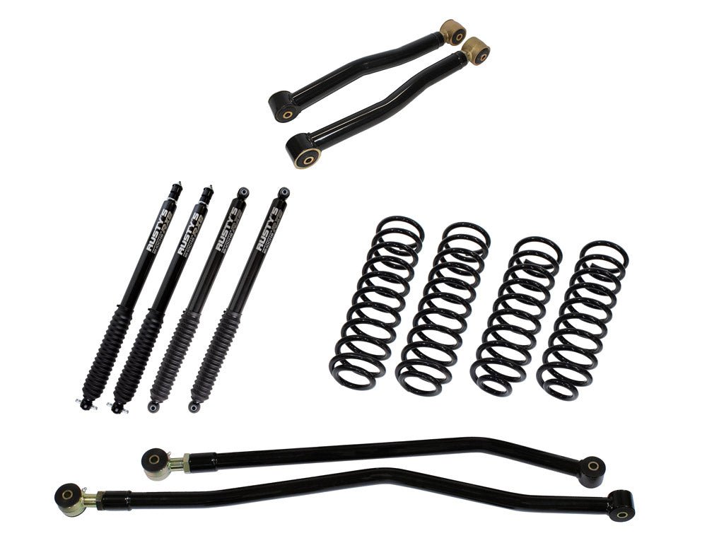 Rusty's Off Road Products RX800 Series (SKU: R-827 / R-826) / Adjustable Control Arms with Forged Rubber Ends (SKU: RC-CA211-JK) Rusty's JK Wrangler 2" Starter Kit
