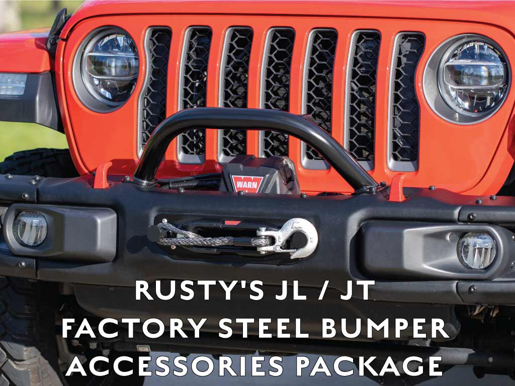 Rusty's Off Road Products Rusty's JL / JT Factory Steel Bumper Accessories Package for 2018+ JL Wrangler / 2020+ JT Gladiator equipped with Factory Steel Bumper