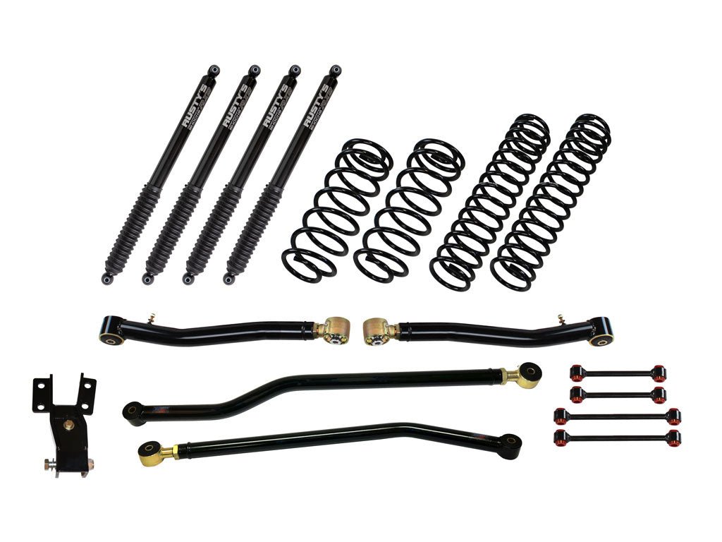 Rusty's Off Road Products Front Lower Control Arms w/ Forged Rubber End - High Clearance (JLJT) - (SKU: RC-CA211HC-JLJT) / RX800 Series (SKU: R-818 / R-818) / 2018 - 2023 Gasoline Engine Rusty's JL Wrangler 3" Basic Kit