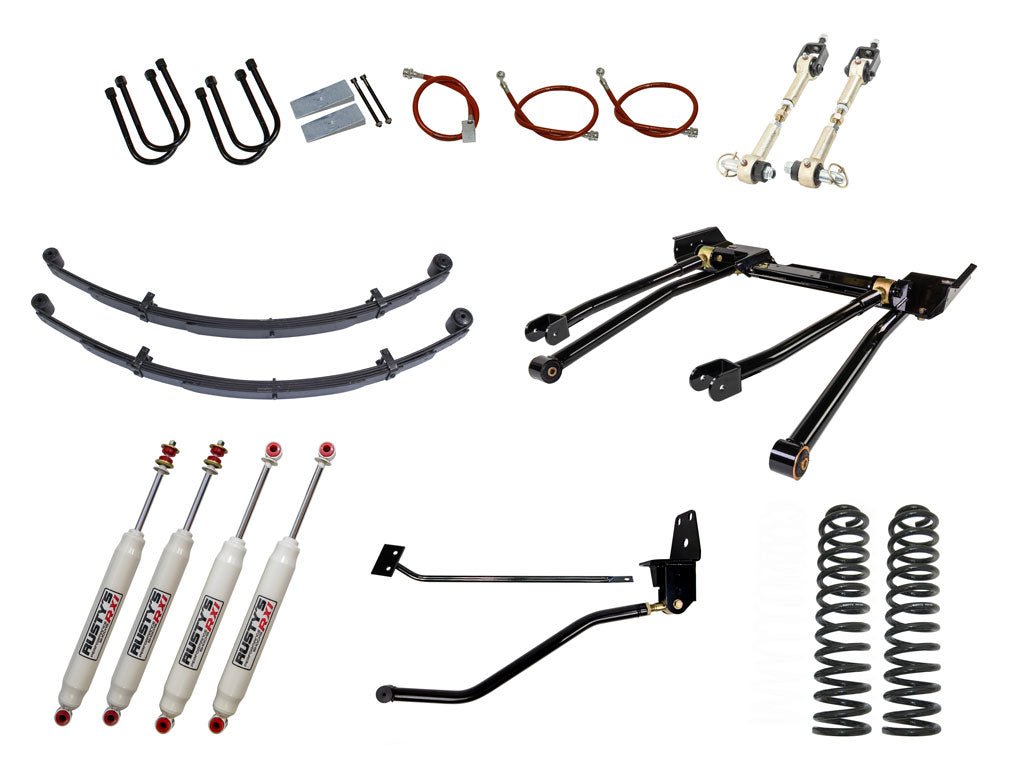 Rusty's Off Road Products RX100 Series (SKU: RX-36 / RX-11) / Standard 4 Link (SKU: RK-LT14-MJ-STD) / Dana 35 / Dana 44 (SKU: RC-UB-2) Rusty's MJ Comanche 4.5" Long Travel Kit