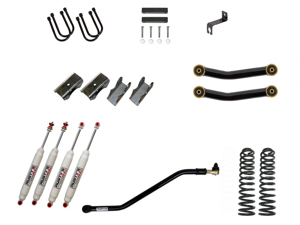 Rusty's Off Road Products RX100 Series (SKU: RX-36 / RX-11) / Fixed Lower Control Arms (SKU: RC-CA111-UV) / Dana 35 / Dana 44 (SKU: RC-UB-2) Rusty's MJ Comanche 4.5" Spring-Over Kit
