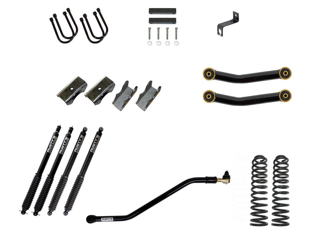 Rusty's Off Road Products RX800 Series (SKU: R-836 / R-811) / Fixed Lower Control Arms (SKU: RC-CA111-UV) / Dana 35 / Dana 44 (SKU: RC-UB-2) Rusty's MJ Comanche 4.5" Spring-Over Kit