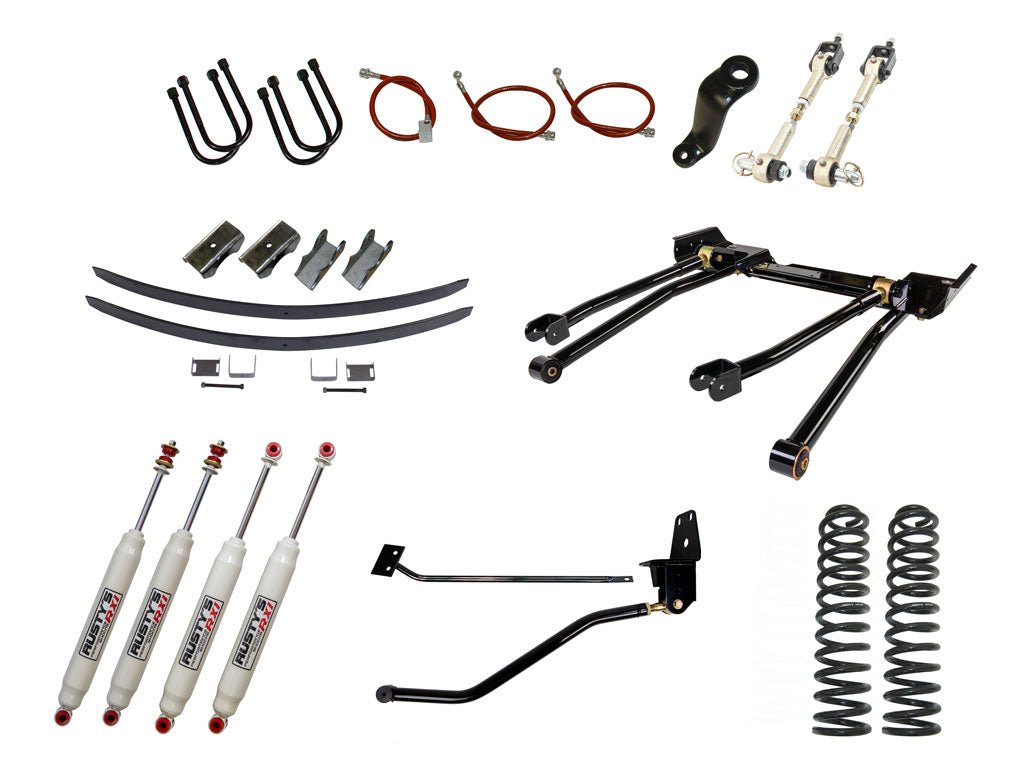 Rusty's Off Road Products RX100 Series (SKU: RX-16 / RX-11) / Standard 4 Link (SKU: RK-LT14-XJ-STD) / Dana 35 / Dana 44 (SKU: RC-UB-2) Rusty's MJ Comanche 6.5" Long Travel Kit