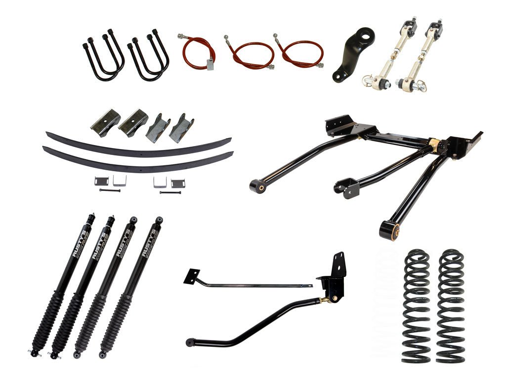 Rusty's Off Road Products RX800 Series (SKU: R-816 / R-811) / 3 Link (SKU: RK-LT13-XJ-STD) / Dana 35 / Dana 44 (SKU: RC-UB-2) Rusty's MJ Comanche 6.5" Long Travel Kit