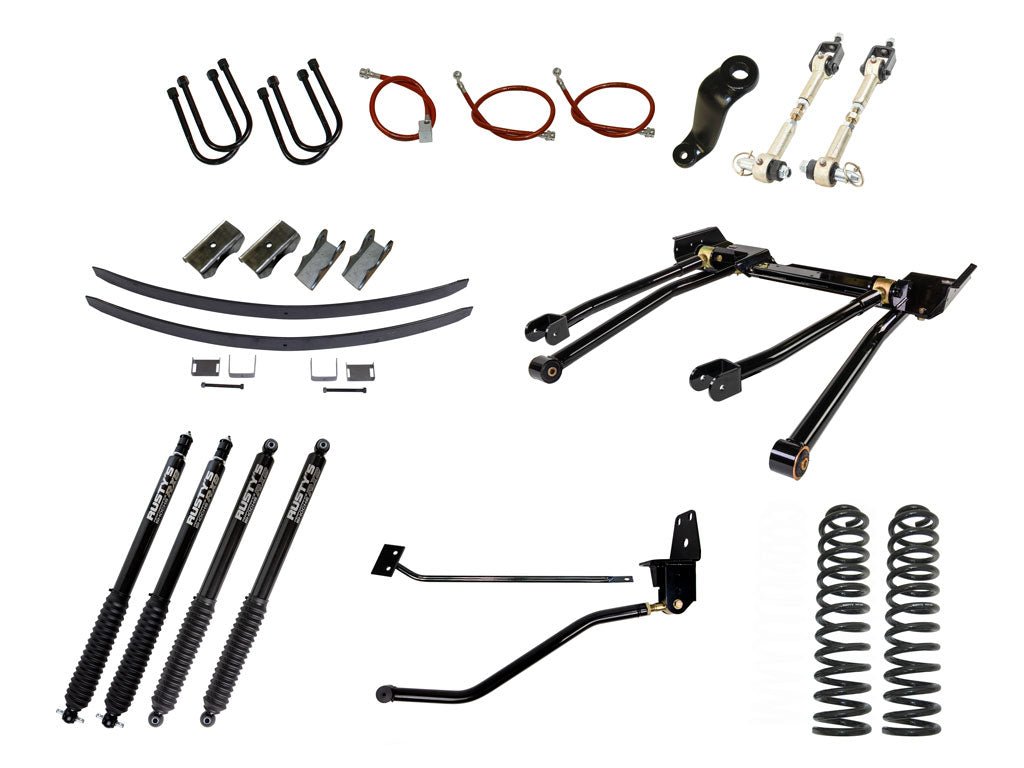 Rusty's Off Road Products RX800 Series (SKU: R-816 / R-811) / Standard 4 Link (SKU: RK-LT14-XJ-STD) / Dana 35 / Dana 44 (SKU: RC-UB-2) Rusty's MJ Comanche 6.5" Long Travel Kit