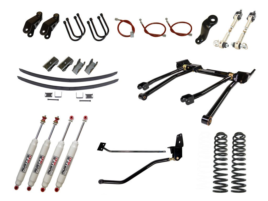 Rusty's Off Road Products RX100 Series (SKU: RX-16 / RX-11) / Standard 4 Link (SKU: RK-LT14-XJ-STD) / Dana 35 / Dana 44 (SKU: RC-UB-2) Rusty's MJ Comanche 8" Long Travel Kit