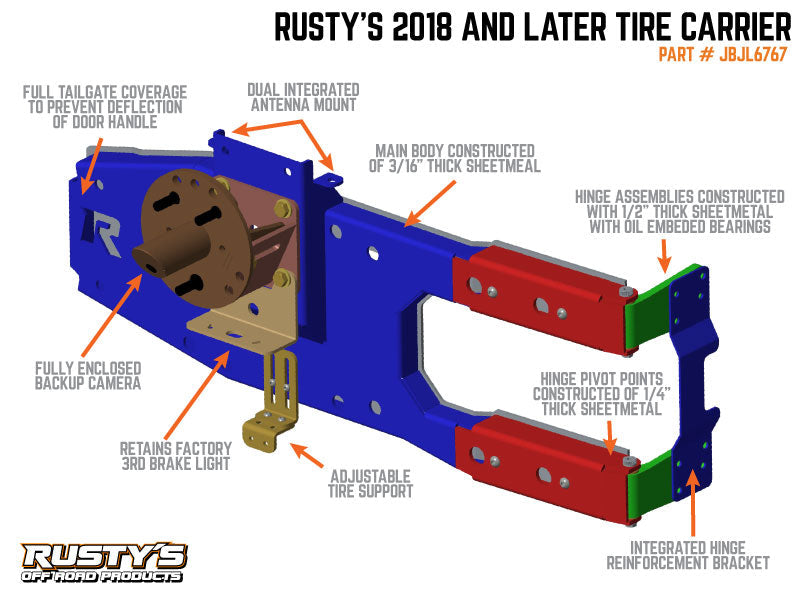Rusty's Off Road Products Rusty's Tire Carrier - 2018 and Later JL Wrangler