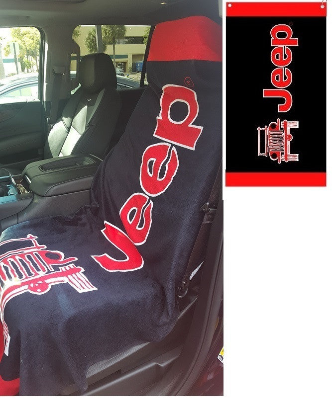 Seat Armour Towel Black with Red Letter Jeep Seat Towel 2 Go- SA-TOWEL2GO -Seat Armour