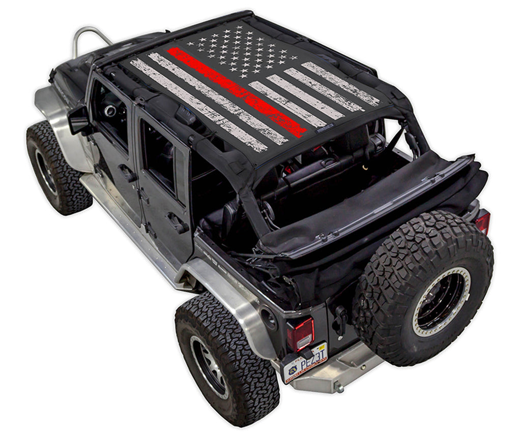 SPIDERWEBSHADE Product Black JK-4D Tactical Flag Distressed Thin Red Line