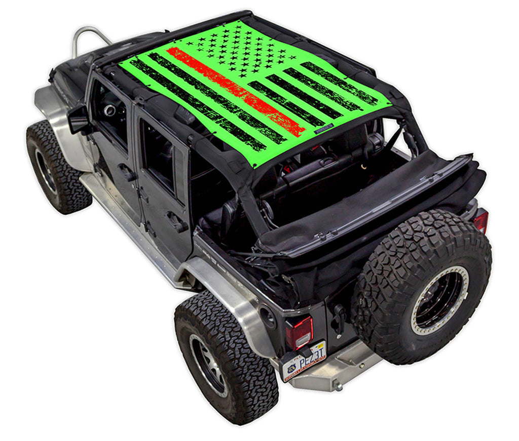 SPIDERWEBSHADE Product Green JK-4D Tactical Flag Distressed Thin Red Line