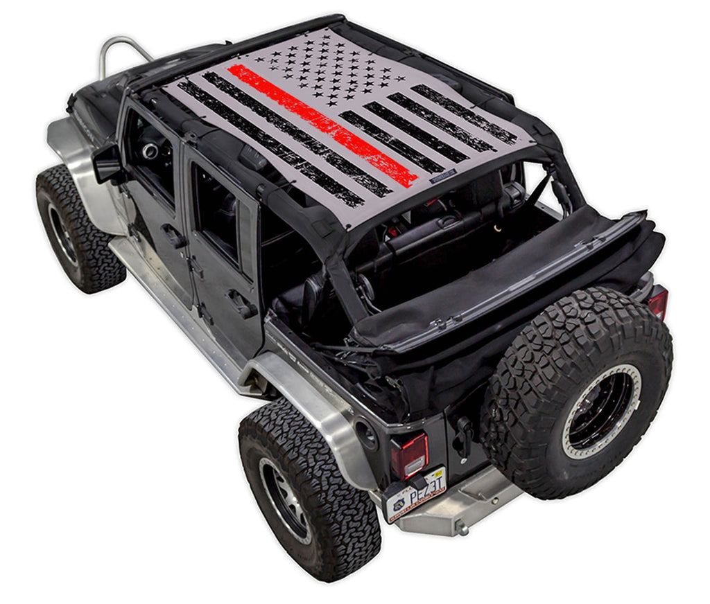 SPIDERWEBSHADE Product Grey JK-4D Tactical Flag Distressed Thin Red Line