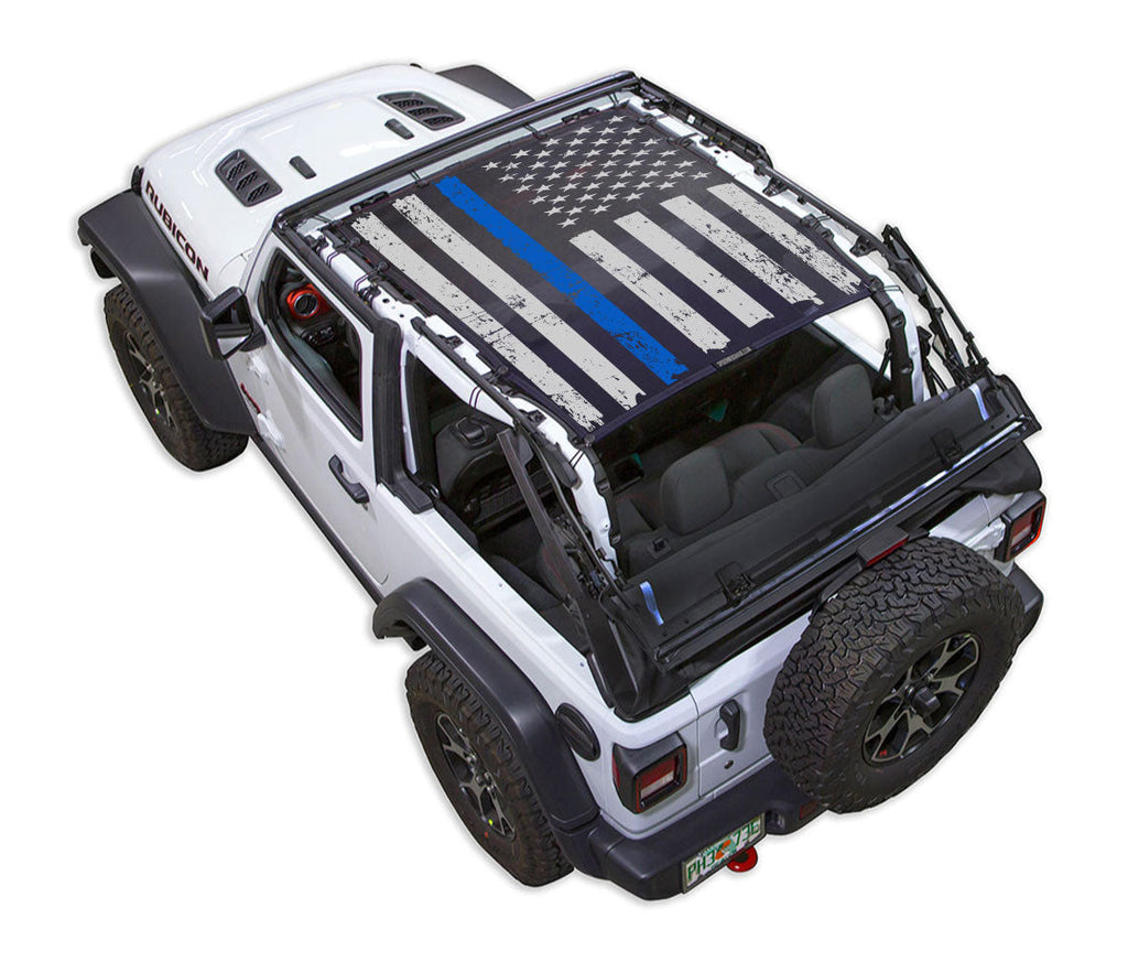 SPIDERWEBSHADE Product Black JL2D Tactical Flag Distressed Thin Blue Line
