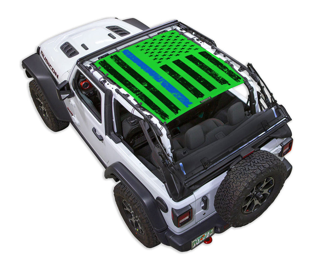 SPIDERWEBSHADE Product Green JL2D Tactical Flag Distressed Thin Blue Line