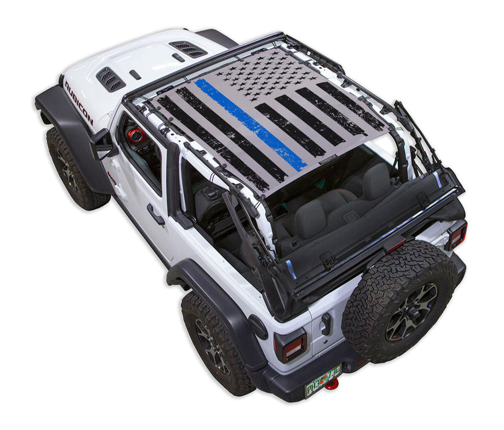 SPIDERWEBSHADE Product Grey JL2D Tactical Flag Distressed Thin Blue Line