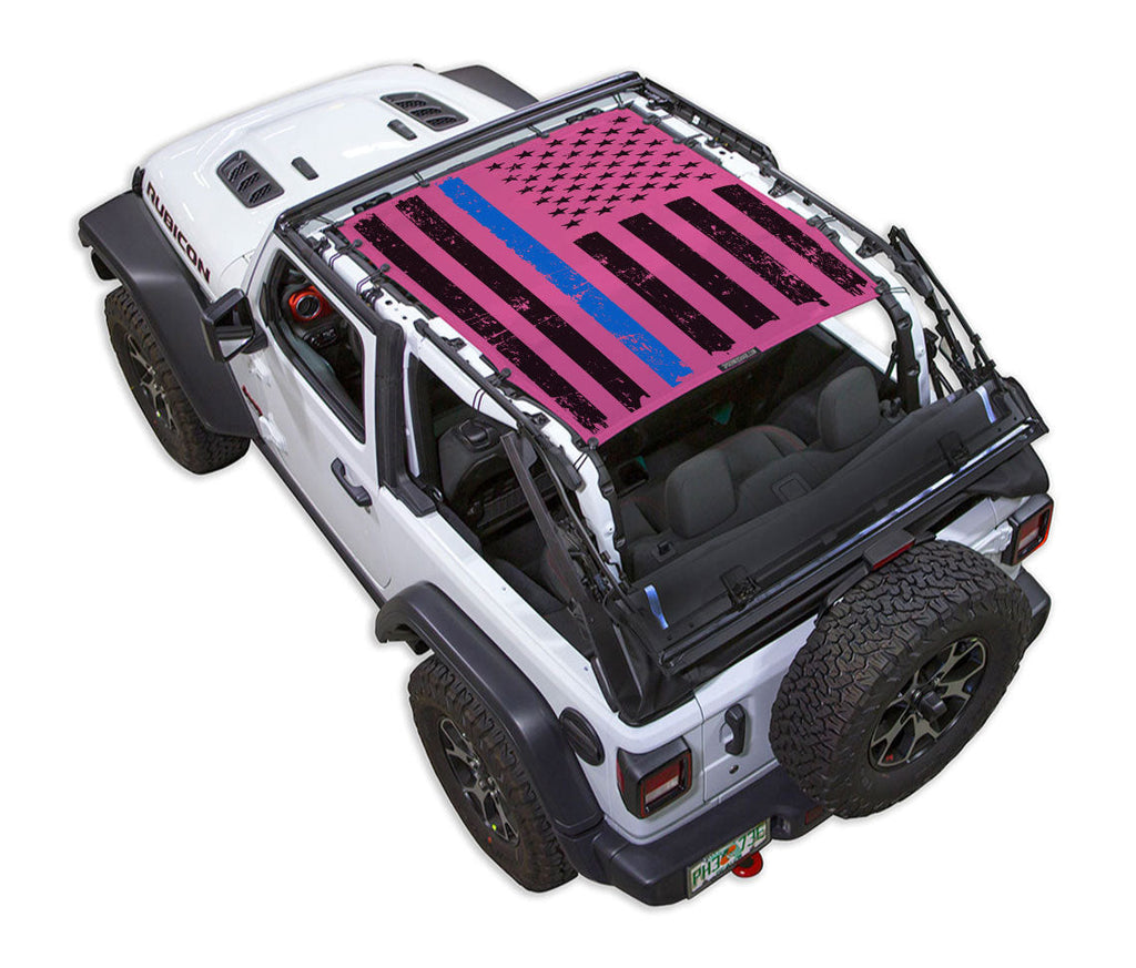 SPIDERWEBSHADE Product Pink JL2D Tactical Flag Distressed Thin Blue Line