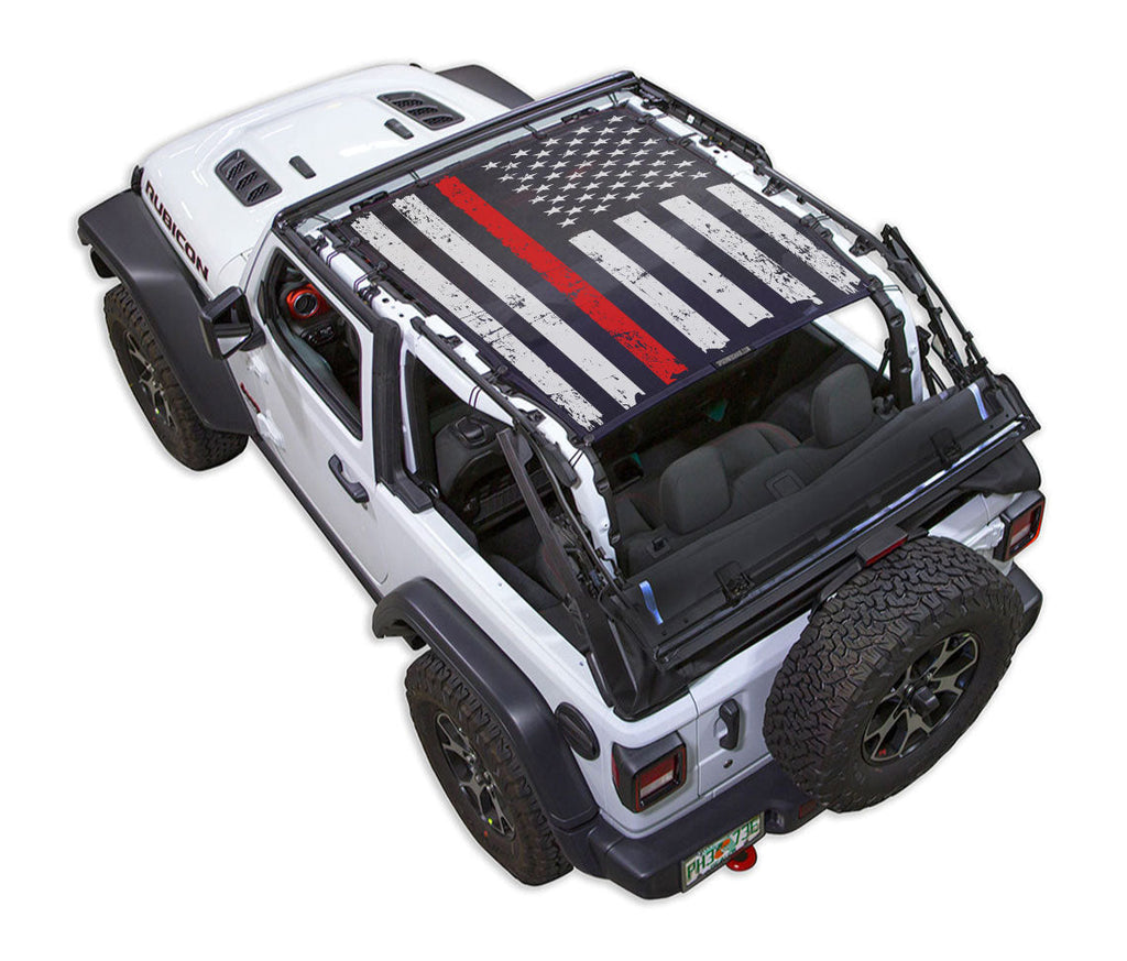 SPIDERWEBSHADE Product Black JL2D Tactical Flag Distressed Thin Red Line