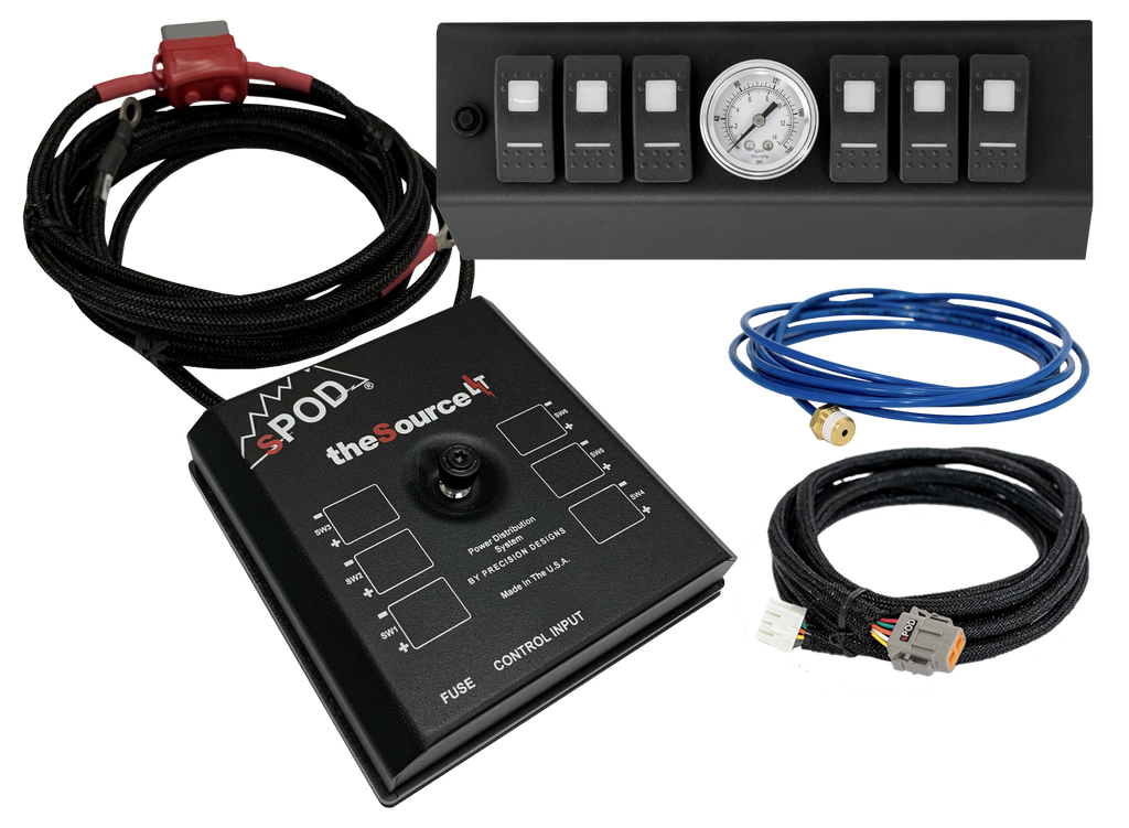 sPOD Electrical Switch Panel SourceLT w/ Air Gauge and Green LED Switch Panel for JK 2007-2008 - sPOD - SLA0708JKG