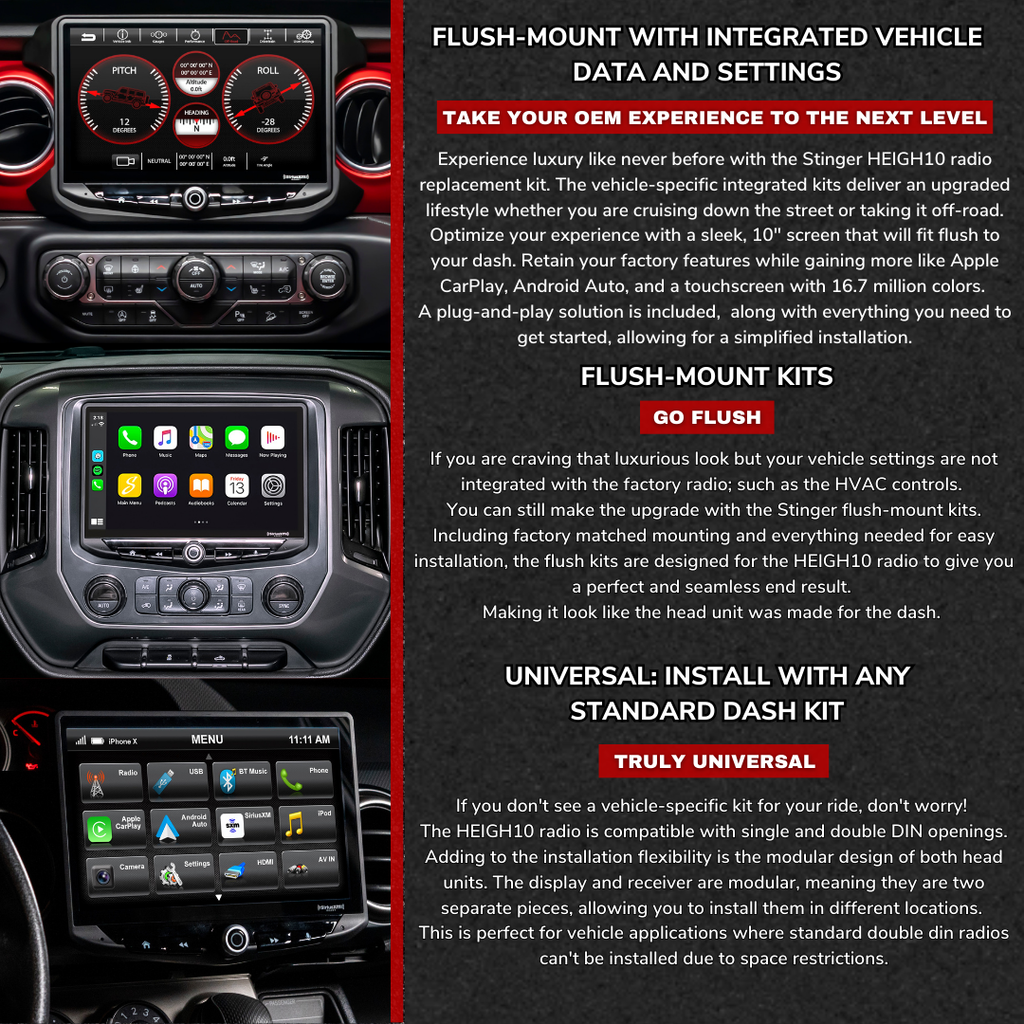 Stinger Off-Road Multimedia Jeep Wrangler JK (2007-2010) HEIGH10 10" Touch Screen Floating Radio Kit