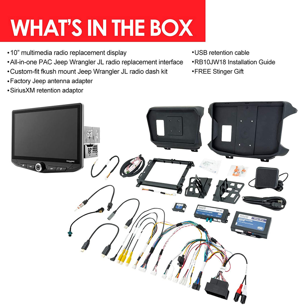 Stinger Off-Road Multimedia Jeep Wrangler JL and Gladiator JT (2018-2022) HEIGH10 10" Touch Screen Radio Plug-and-Play Fully Integrated Kit | Displays Vehicle Information and Off-Road Mode