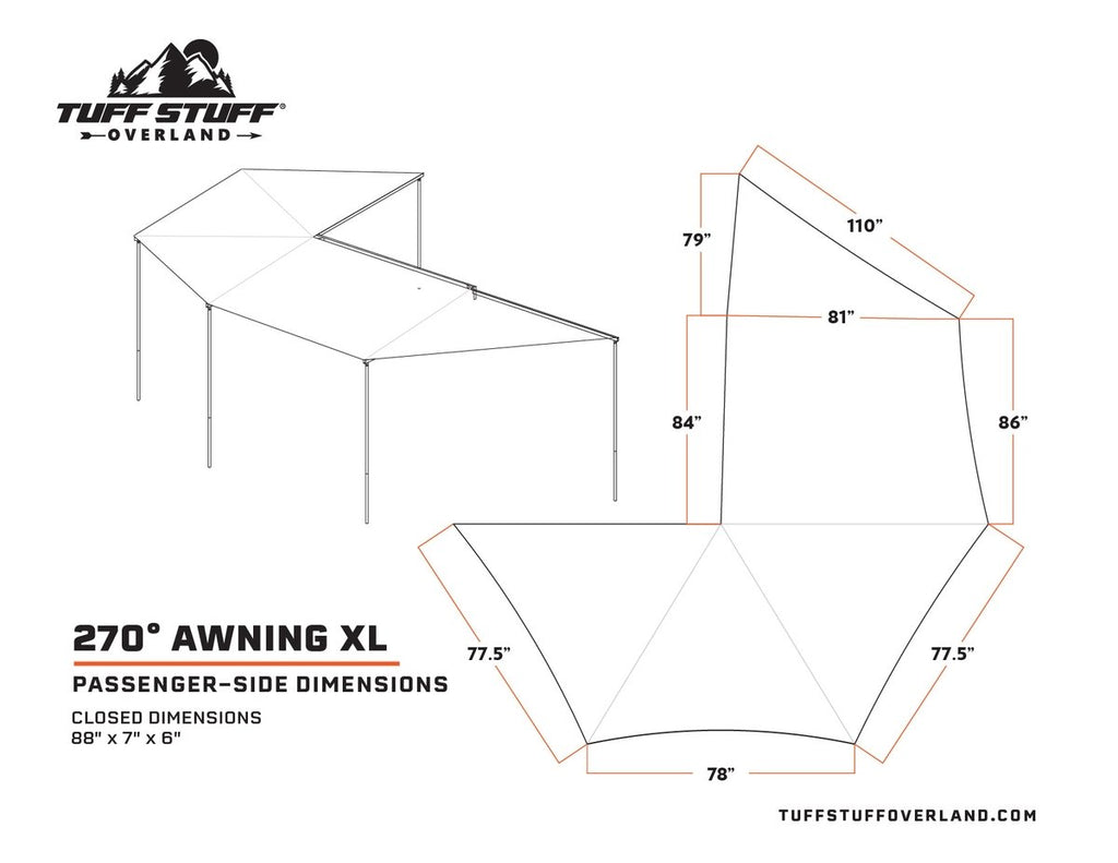 270 Degree Awning, XL, Passenger Side, C-Channel Aluminum, Olive