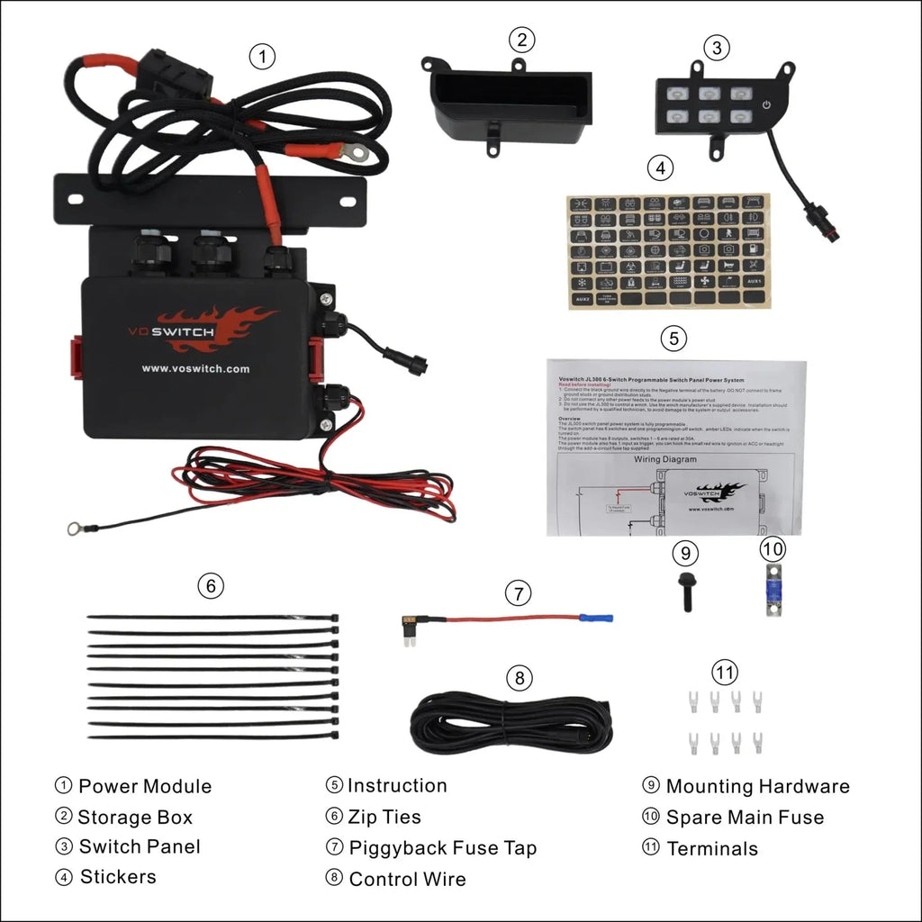 Voswitch JL300 Lower Dash Switch Panel for Jeep JL Wrangler 2018+ and Gladiator 2020+