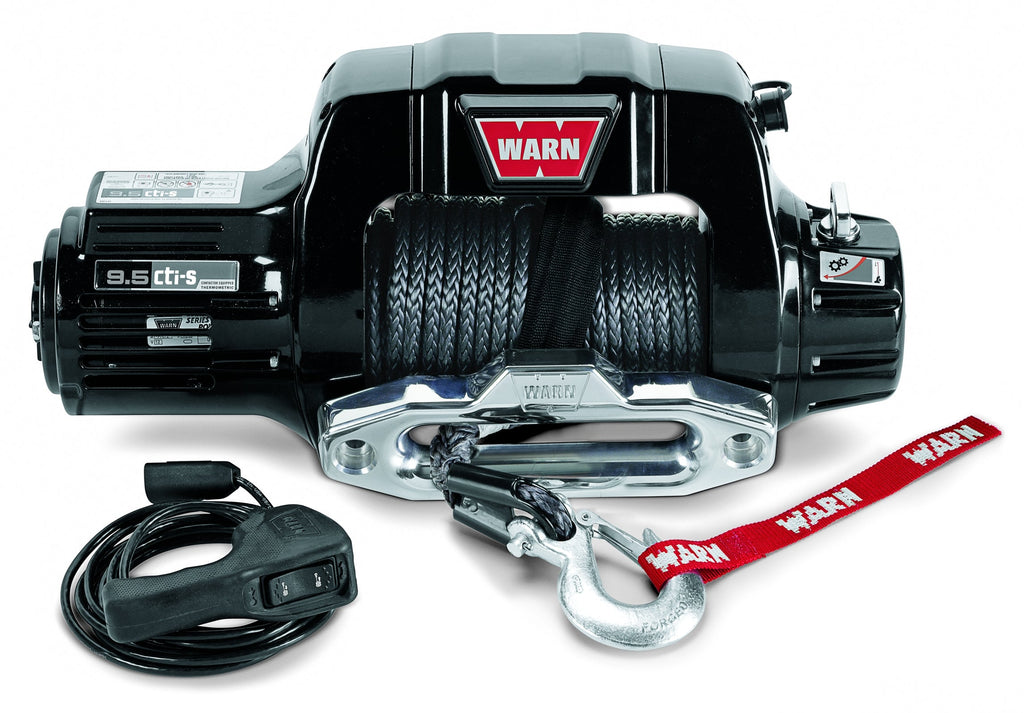 Warn Winch 12 Volt 9500 LB Cap 100 Ft Synthetic Rope Hawse Fairlead Wired Remote - 97600 - Warn