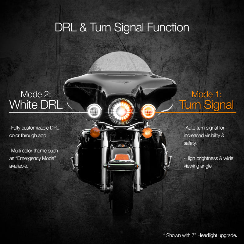XKGLOW Headlights XK Glow 4.5In Chrome RGB LED Harley Running Light XKchrome Bluetooth App Controlled Kit