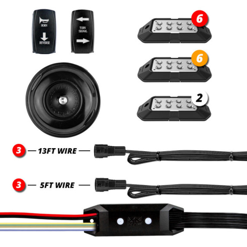 XKGLOW Light Accessories and Wiring XK Glow ATV UTV Pro DOT Street Legal Conversion Signal/ Horn Kit- 2 White 6 Red 6 Amber Pods