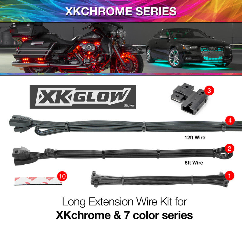 XKGLOW Wiring Connectors XK Glow Extension Wire Kit for XKchrome & 7 Color Series for Car