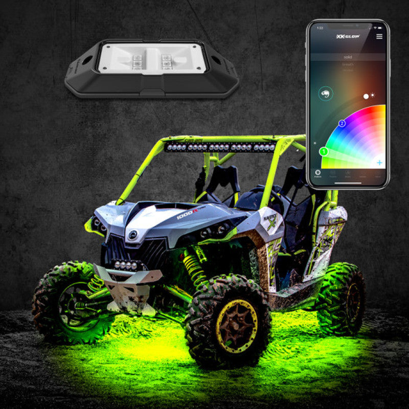 XKGLOW Light Bars & Cubes XK Glow Rock Light w/ XKchrome App Controlled Bluetooth Advanced Kit 4pc RGB 6W