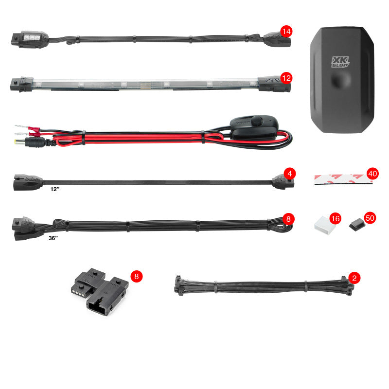 XKGLOW Light Accessories and Wiring XK Glow Strip Million Color XKCHROME ATV/Motorcycle LED Accent Light Kit (14xPod + 12x10In)